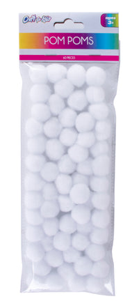 CFK-126 WHITE - 60 Count Pom Poms (25mm) White- 24PCS PER CASE