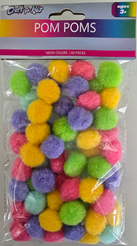 CFK-1535 - 60 CT NEON POM POMS ASSORTED COLORS 2.5MM - 24 PCS PER CASE